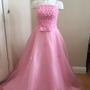 Pink Daisy Formal Prom Dress Tulle & Bows S/M Halloween Princess